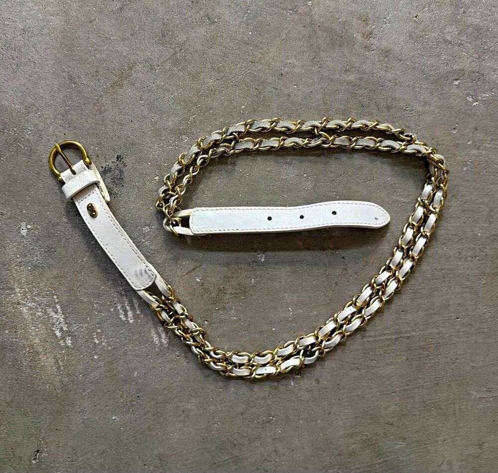 Lauren Ralph Lauren White/Gold Skinny Chain Belt Size M Women’s Adjustable